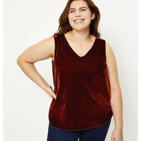 LOFT Tops - NWT LOFT 18 Women's Rust Brown Velvet Tank Top Blouse Double V Neck